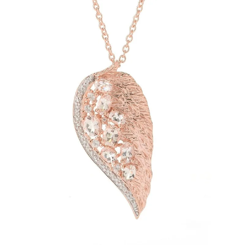 Faith charm necklaces-Platinum over Stering Silver Morganite and White Zircon Angel Wing Necklace