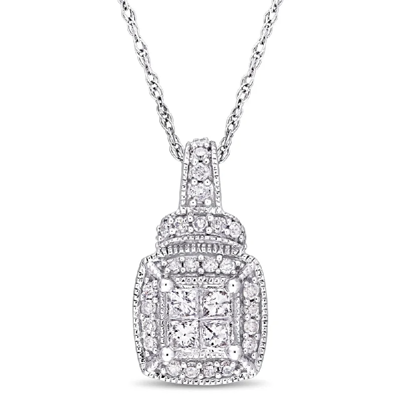 Flat knot necklaces-Miadora Sterling Silver 1/3ct TDW Diamond Quad Halo Drop Necklace