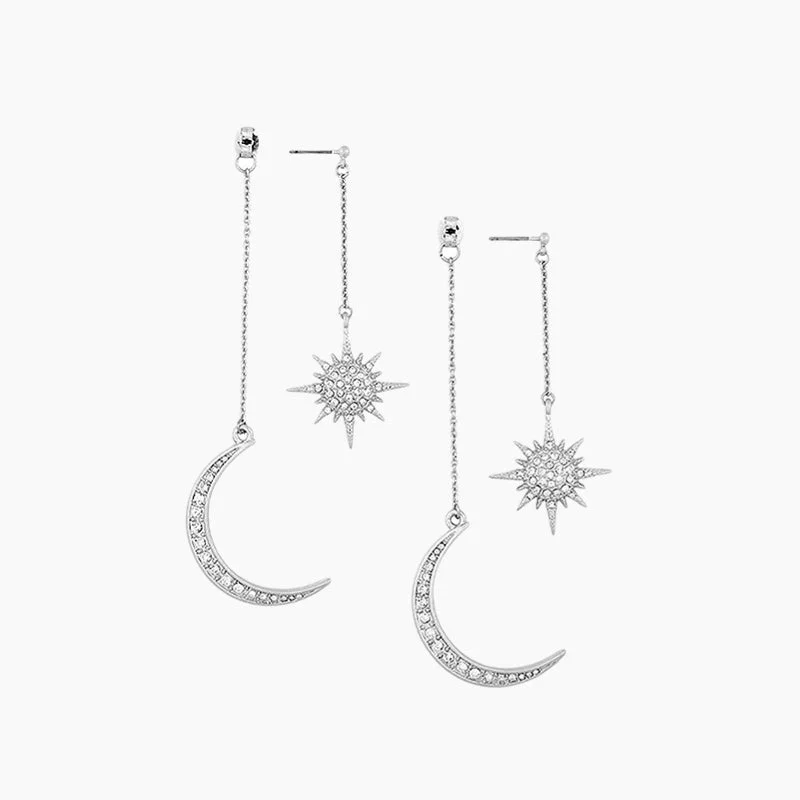 Solid ring earrings-Moon And Star Dangle Earrings