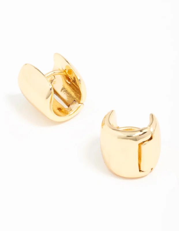 Thin hoop earrings-Gold Plated Wide Mini Huggie Earrings