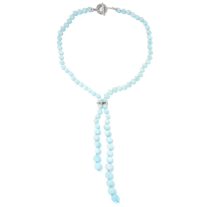 Spiral knot necklaces-Milky Aquamarine & London Blue Topaz Beaded Necklace 21.75"