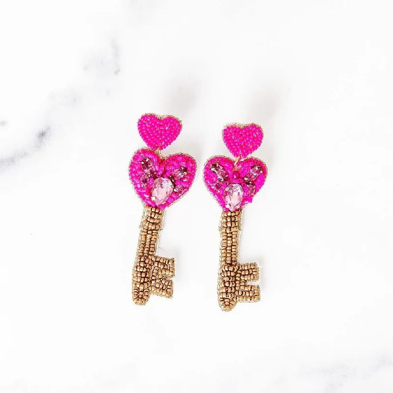 Pure gem earrings-Key To My Heart Beaded Earrings