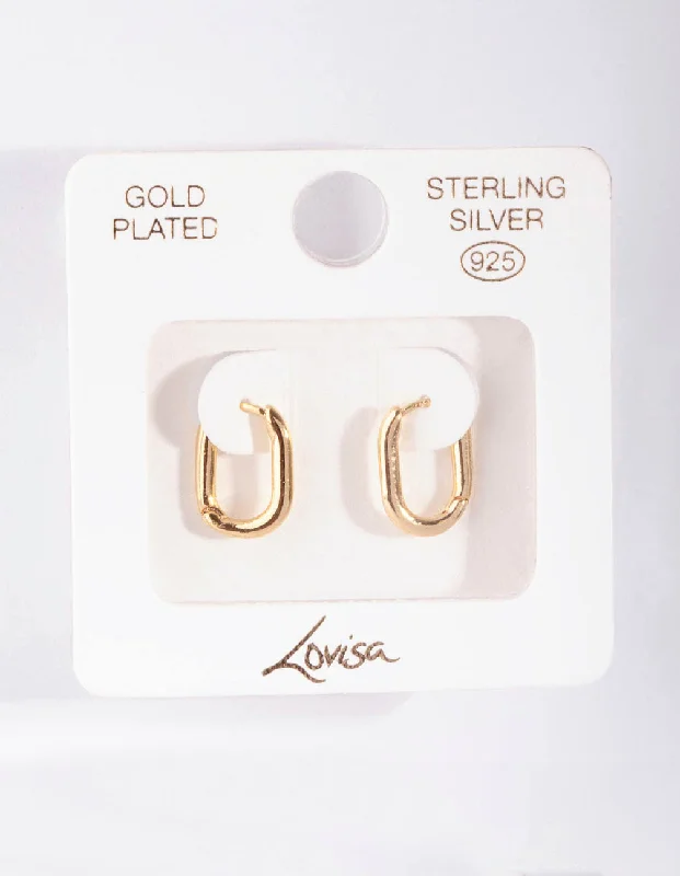 Mystic eye earrings-Gold Plated Sterling Silver Long Oval Huggie Earrings