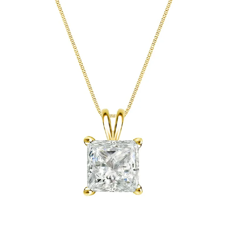 Ruby stone necklaces-Auriya 14k Gold 3/4ctw Princess-cut Solitaire Diamond Necklace (I-J, I1-I2)