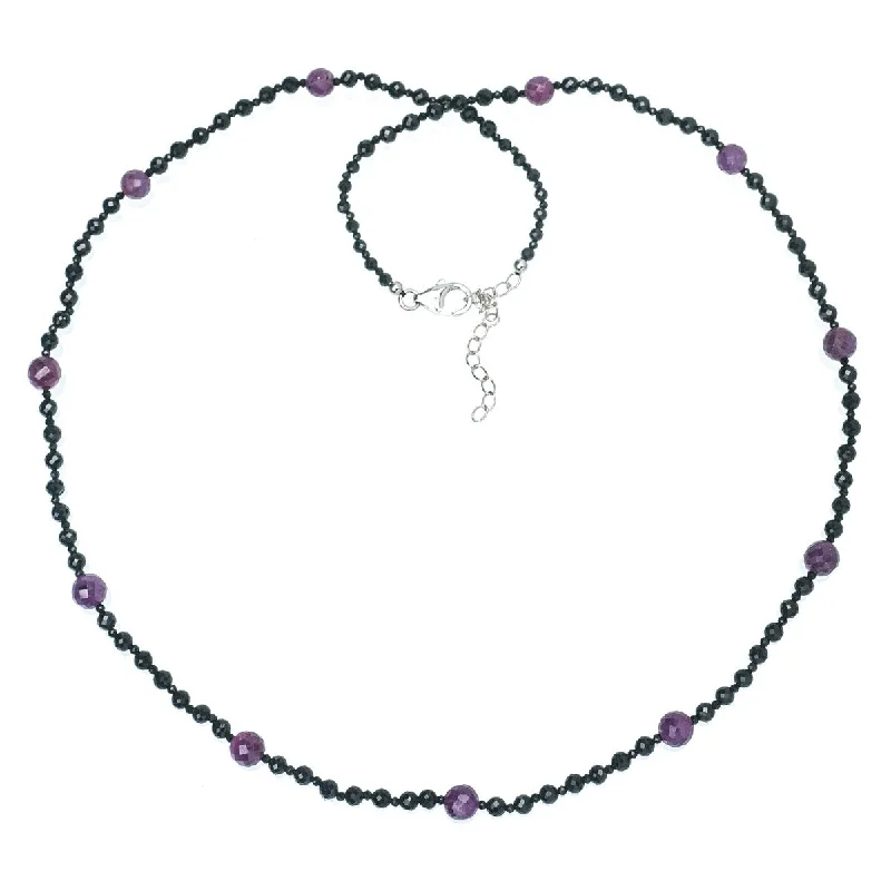 Worn style necklaces-925 Sterling Silver Ruby and Black Spinel Necklace