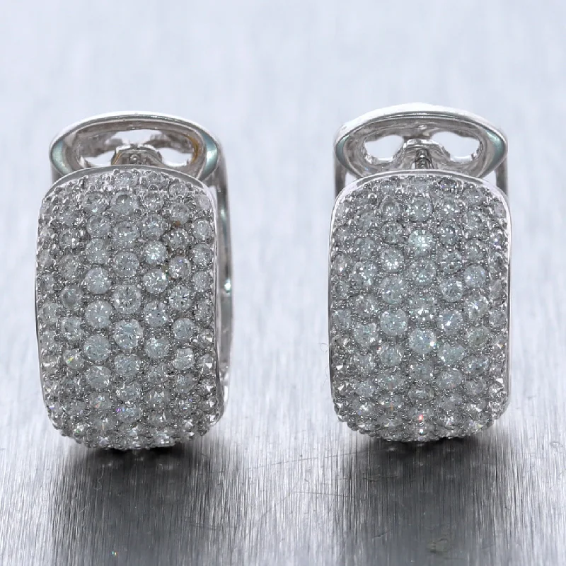 Pure gem earrings-Modern 18k White Gold 2.90ctw Pave Diamond Huggie Earrings