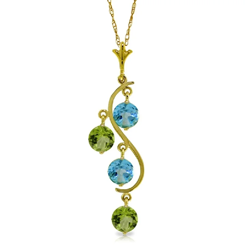 Drape-style necklaces-2.3 Carat 14K Gold Necklace Natural Peridot Blue Topaz