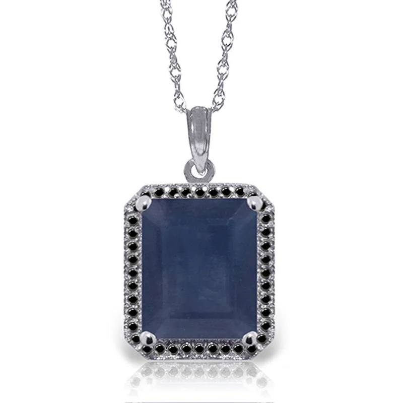 Tide shape necklaces-6.60 Carat 14K Solid Gold Necklace w/ Black Diamonds & Sapphire