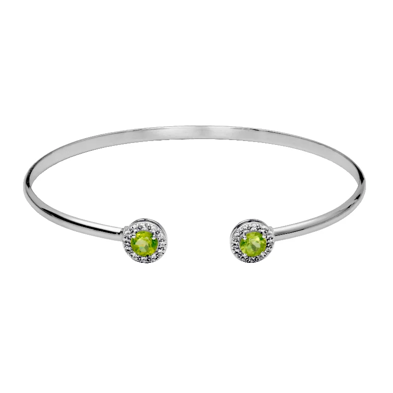 Vibrant enamel bangles-Silver Birthstone Cuff Bracelet-Peridot