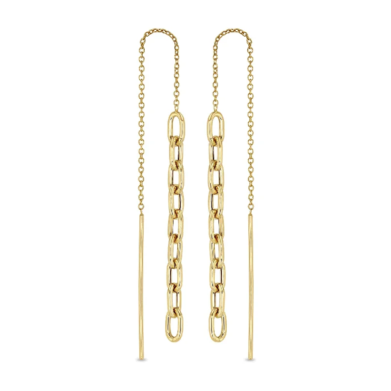 Light clay earrings-14k Gold Medium Square Oval Link Chain Drop Threaders