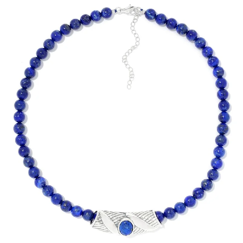 Thin filigree necklaces-Sterling Silver Oval Lapis Slide Pendant & 18" Bead Necklace