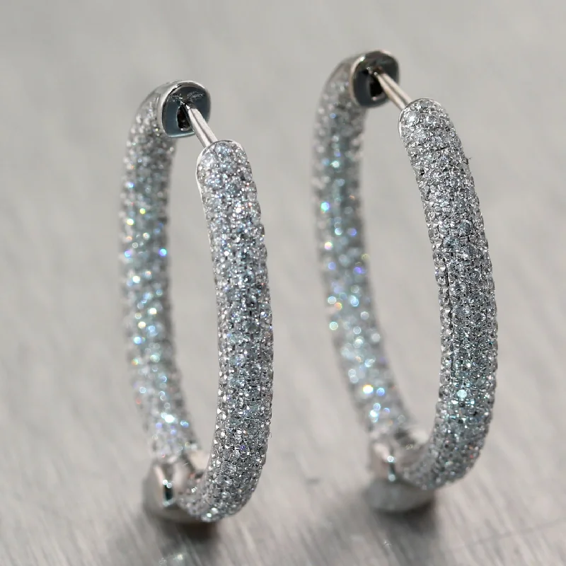 Petal hoop earrings-Modern 18k White Gold 2ctw Diamond Hoop Earrings