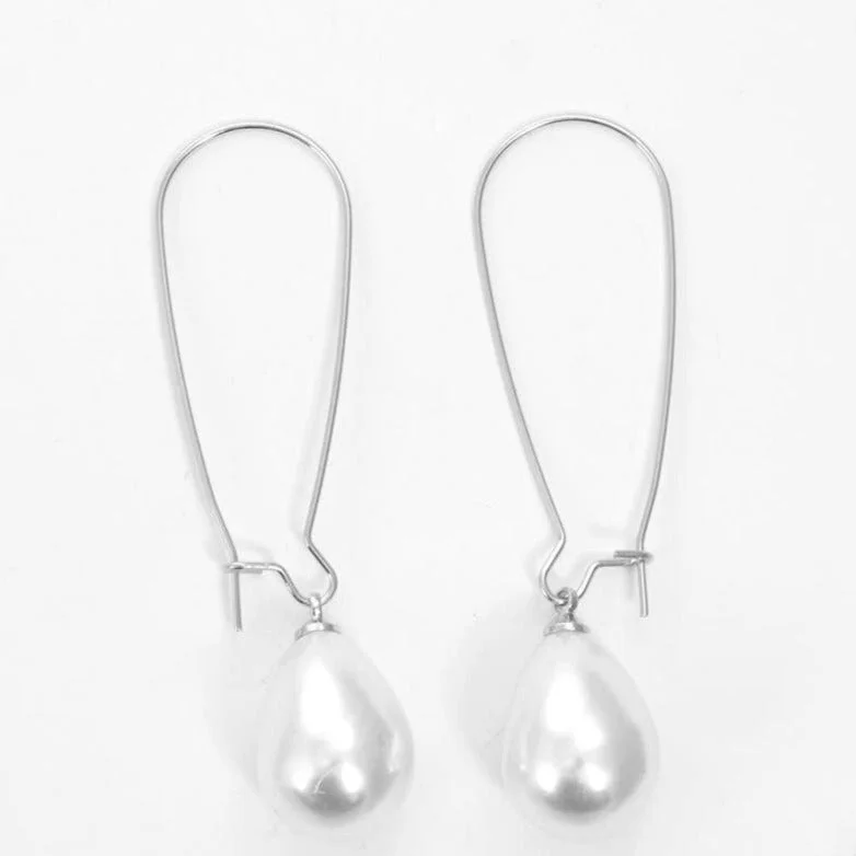 Spinel earrings-Teardrop Pearl Kidney Silver Wire Earrings