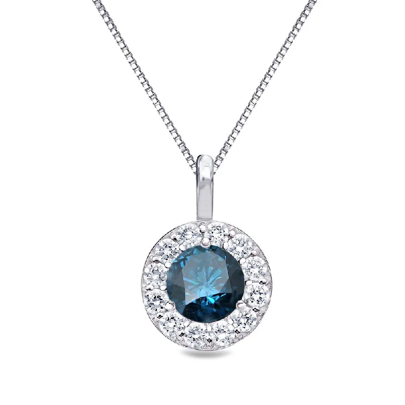 Alloy metal necklaces-Auriya 1ctw Round Blue Diamond Halo Necklace 14k Gold (I1-I2)