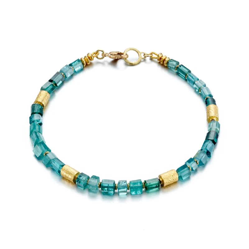 Woven tribal bangles-Indicolite Tourmaline Beaded Bracelet