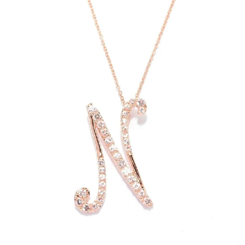 Haze glass necklaces-18k Rose Gold over Sterling Silver Round Morganite Initial N Necklace