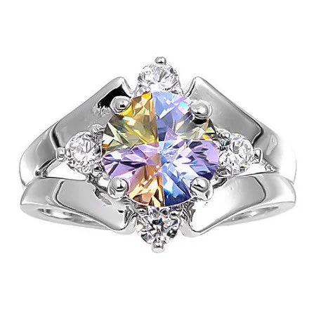 Topaz gem engagement rings-Arizona Sunset: 3.4ct Ice on Fire Color Change CZ Cocktail Ring