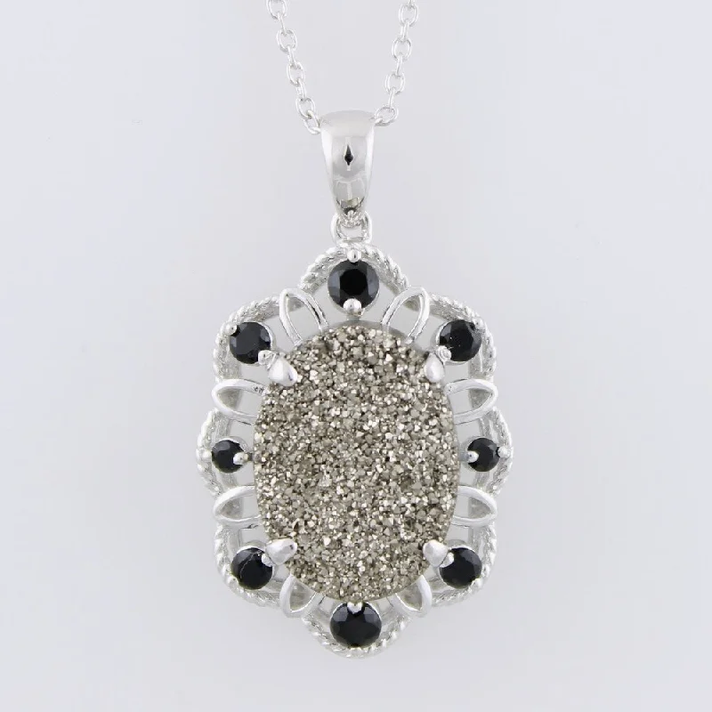 Spring clasp necklaces-Sterling Silver Drusy Black Spinel Necklace