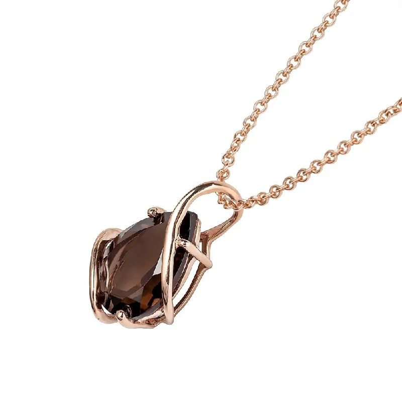 Vivid druzy necklaces-Viducci 10k Rose Gold Genuine Pear-shape Smoky Quartz Tear-Drop Pendant Necklace