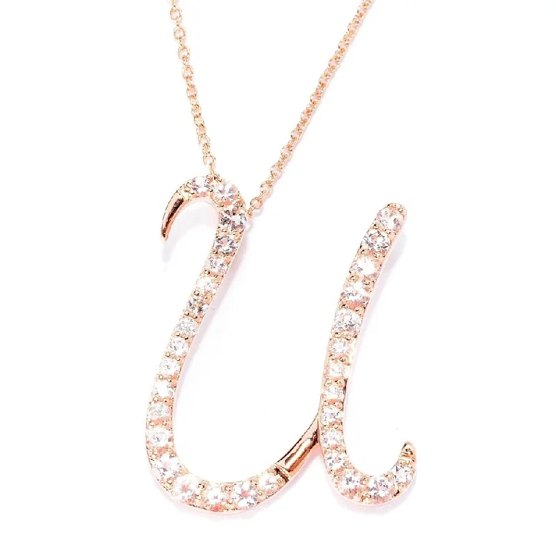 Vivid stone necklaces-18k Rose Gold over Sterling Silver Round Morganite Initial U Necklace