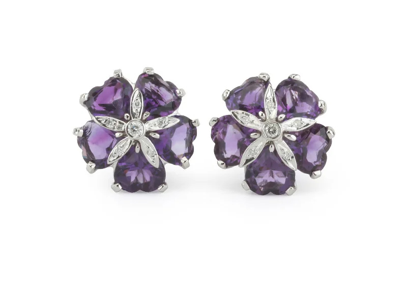 Two-tone earrings-18kt White Gold Sand Dollar Earring with Amethyst and Diamonds