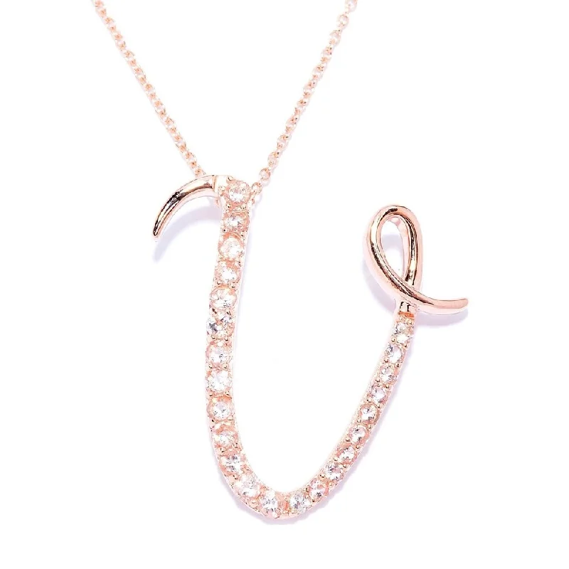 Surf wave necklaces-18k Rose Gold over Sterling Silver Round Morganite Initial V Necklace