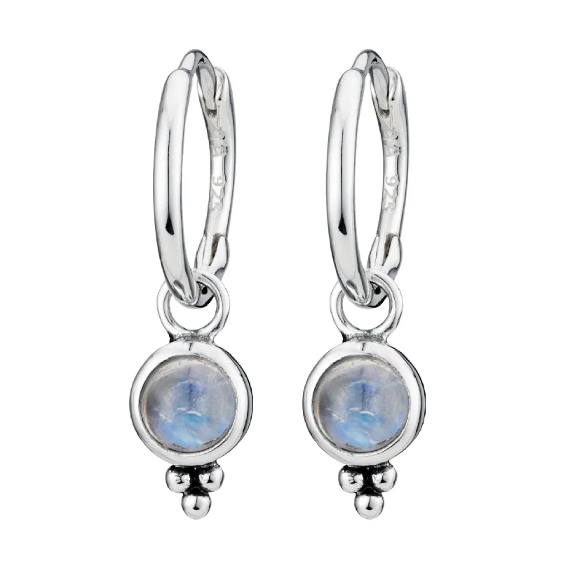 Topaz earrings-SATELLITE - Moonstone & Sterling Silver Hoops