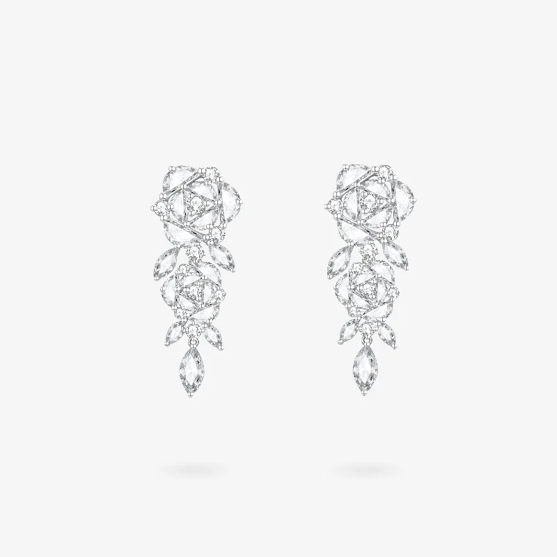 Flat badge earrings-FANCIME "Blooming Rose" Sterling Silver Drop Earrings