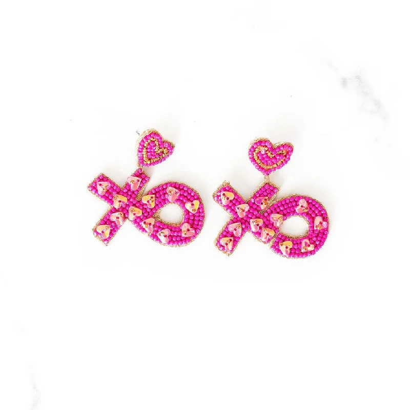 Radiant pearl earrings-XO Beaded Earrings | Hot Pink