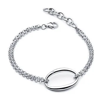 Gem strand bangles-Silver Double Chain Open Oval Bracelet