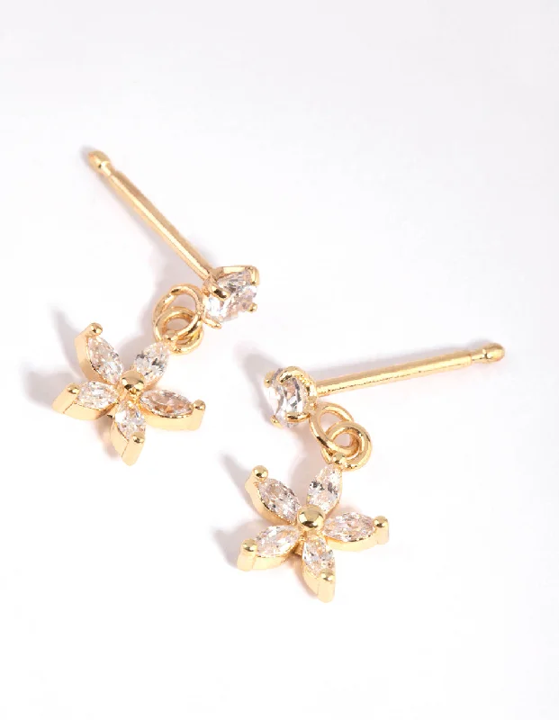 Tiny dot earrings-Gold Plated Surgical Steel Cubic Zirconia Flower Stud Earrings