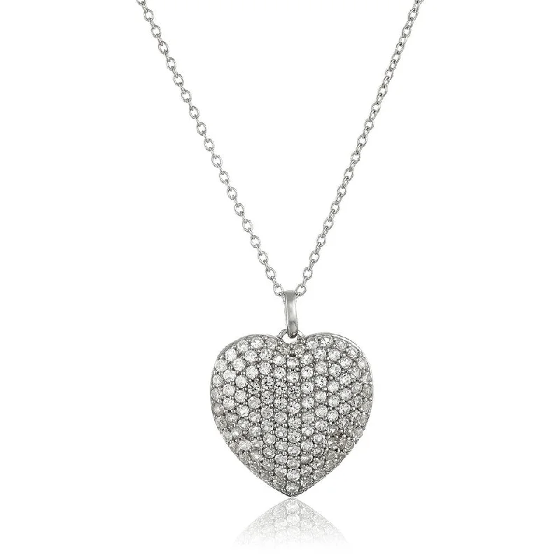 Heavy collar necklaces-Sterling Silver Created White Sapphire Large Pave Heart Pendant Necklace, 18"