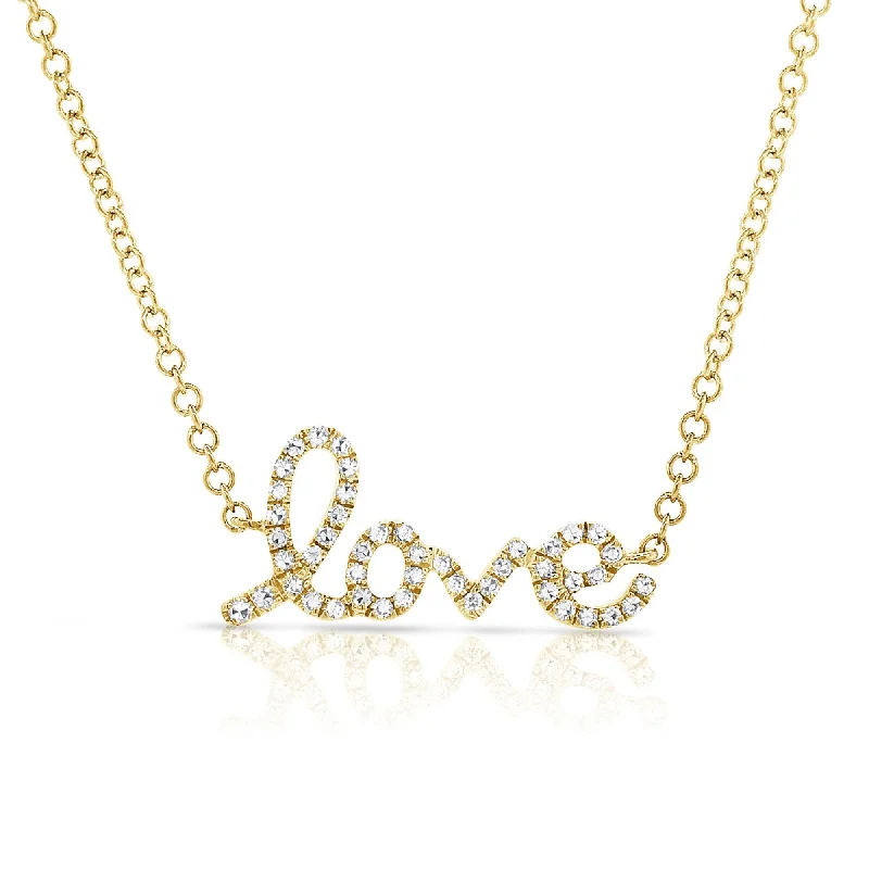 Thin filigree necklaces-Joelle Diamond Love Necklace - LOVE Neckalce 14K Yellow Gold 1/10 ct