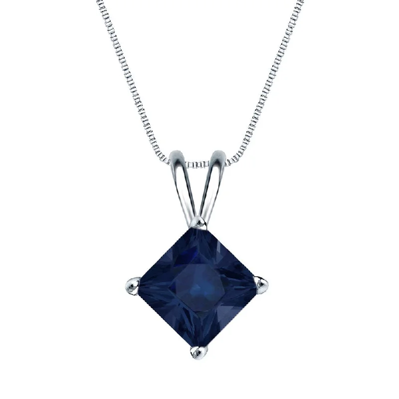 Solid link necklaces-Auriya 14k Gold Princess-cut Sapphire Solitaire Necklace 2ct TW