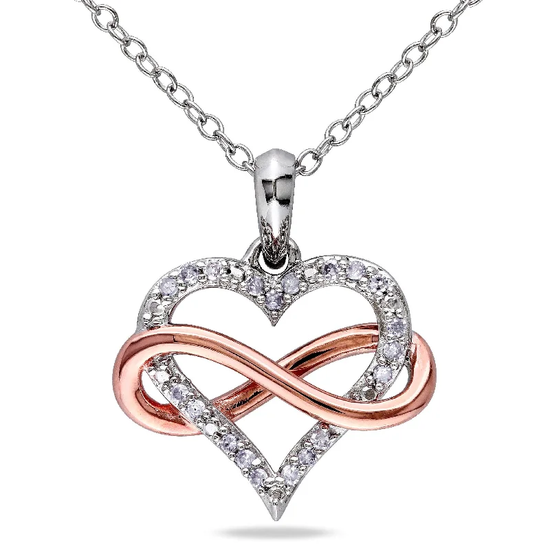 Sleek pendant necklaces-Miadora Two-Tone White and Rose Plated Sterling Silver 1/10ct TDW Diamond Infinity Heart Necklace - 19.4 mm x 18 in x 16.5 mm