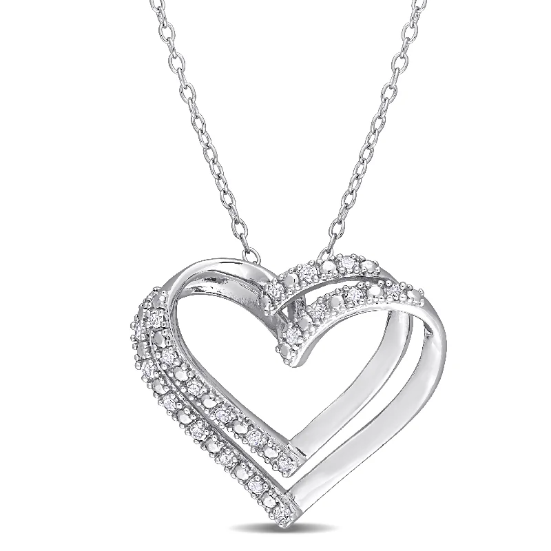 Nine-strand necklaces-Miadora Sterling Silver 1/5ct TDW Diamond Open Double Heart Necklace