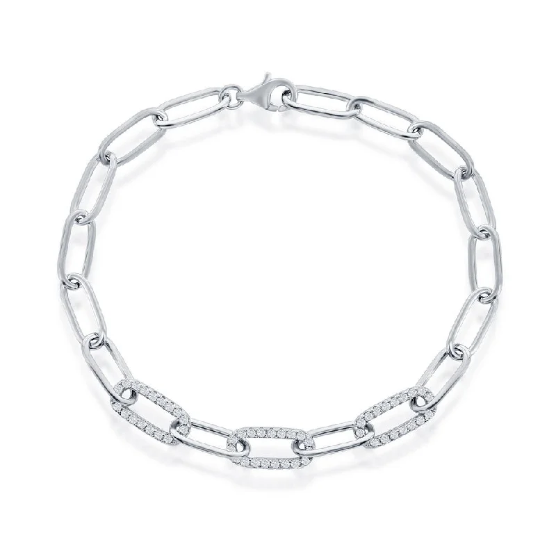 Dove motif bangles-Silver CZ Paperclip Bracelet