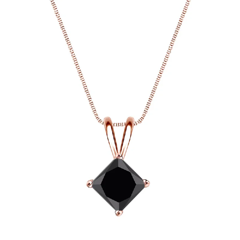 Linen cord necklaces-Auriya 1ctw Princess-cut Solitaire Black Diamond Necklace 14k Gold