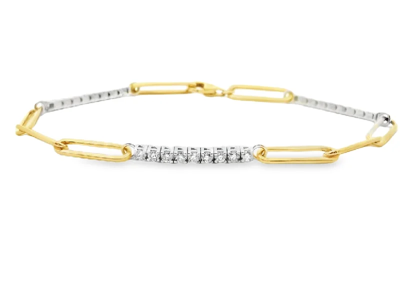 Surf theme bangles-14K Two-Tone Paperclip Diamond Station Bracelet - .82ctw