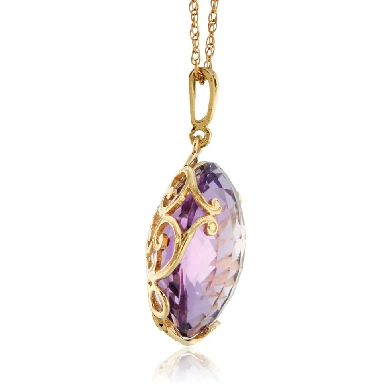 Fox charm necklaces-14K Solid Gold Necklace with Checkerboard Cut Round Amethyst