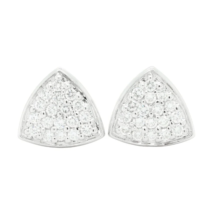 Thin threader earrings-18k White Gold Diamond Pave Shield Shape Omegaback Earrings 1.05ctw G VS2 7.9g