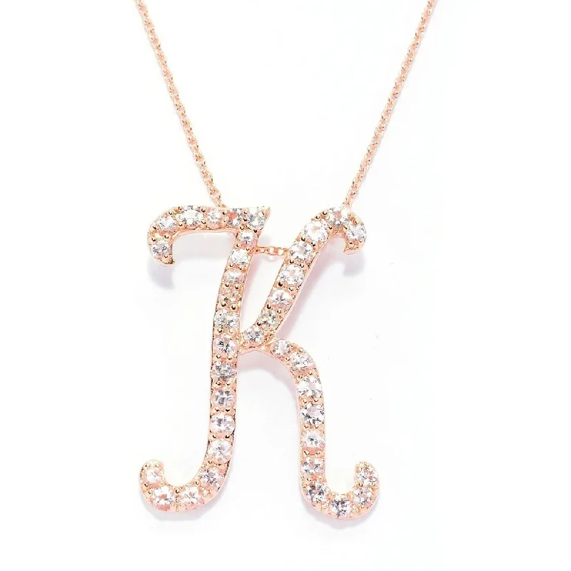 Topaz drop necklaces-18k Rose Gold over Sterling Silver Round Morganite Initial K Necklace