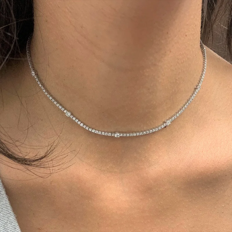 Solid link necklaces-Joelle Diamond Choker Tennis Necklace 3.60 ct TDW 14K White Gold 14.5" inches