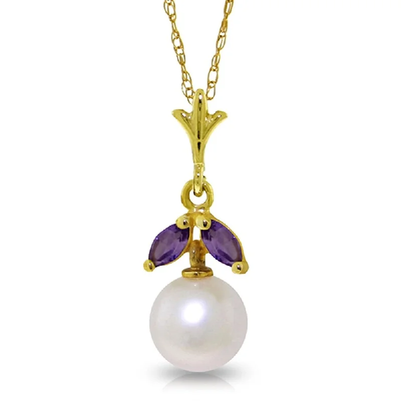 Wide bib necklaces-2.2 Carat 14K Gold Necklace Natural Pearl Amethyst