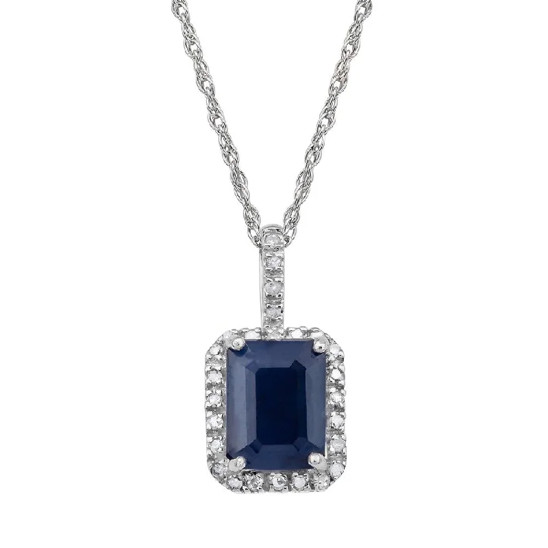 High gloss necklaces-Viducci 10k White Gold Genuine Sapphire and Diamond Halo Necklace