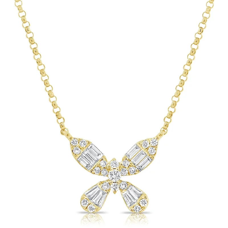 Lily flower necklaces-Joelle Diamond Baguette Butterfly Necklace 14K Gold