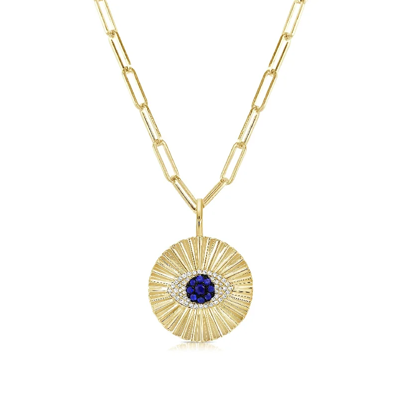 Elegant design necklaces-Joelle Evil Eye Sapphire & Diamond Necklace 14K yellow Gold Link Chain 18-inch