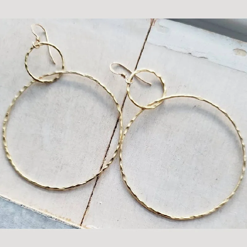 Curved design earrings-Gold Large Hammered Circle Earrings