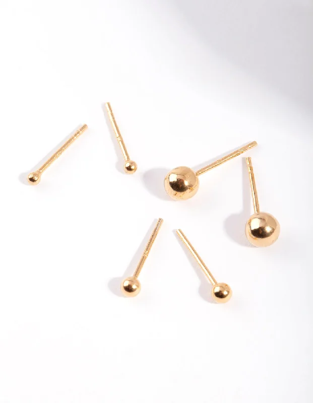 Pure stud earrings-Gold Plated Sterling Silver Ball Earring Pack