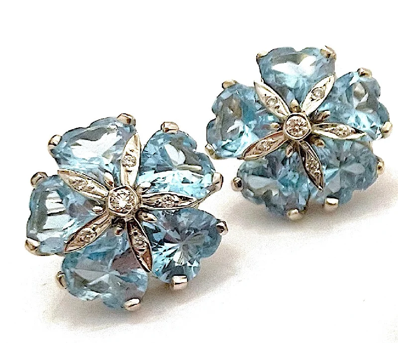 Bamboo style earrings-18kt White Gold Sand Dollar Earring with Blue Topaz and Diamonds